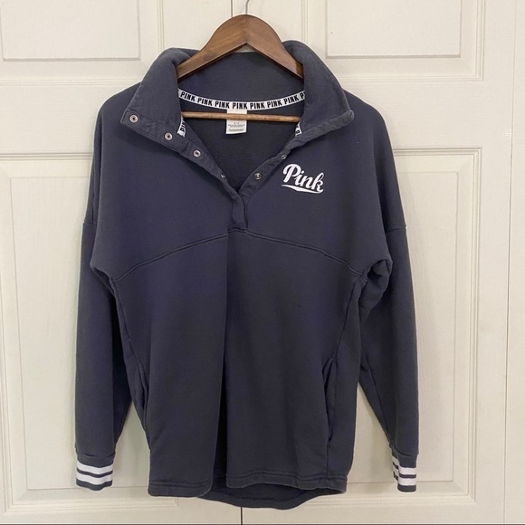 Victorias Secret Pink Logo Snap Up Gray Sweatshirt - Picture 9 of 9